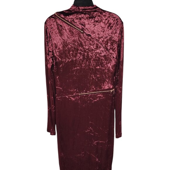 Agent Provocateur Burgundy Velvet Dress Size 14 Long Sleeve Asymmetric Zipper - Picture 10 of 16